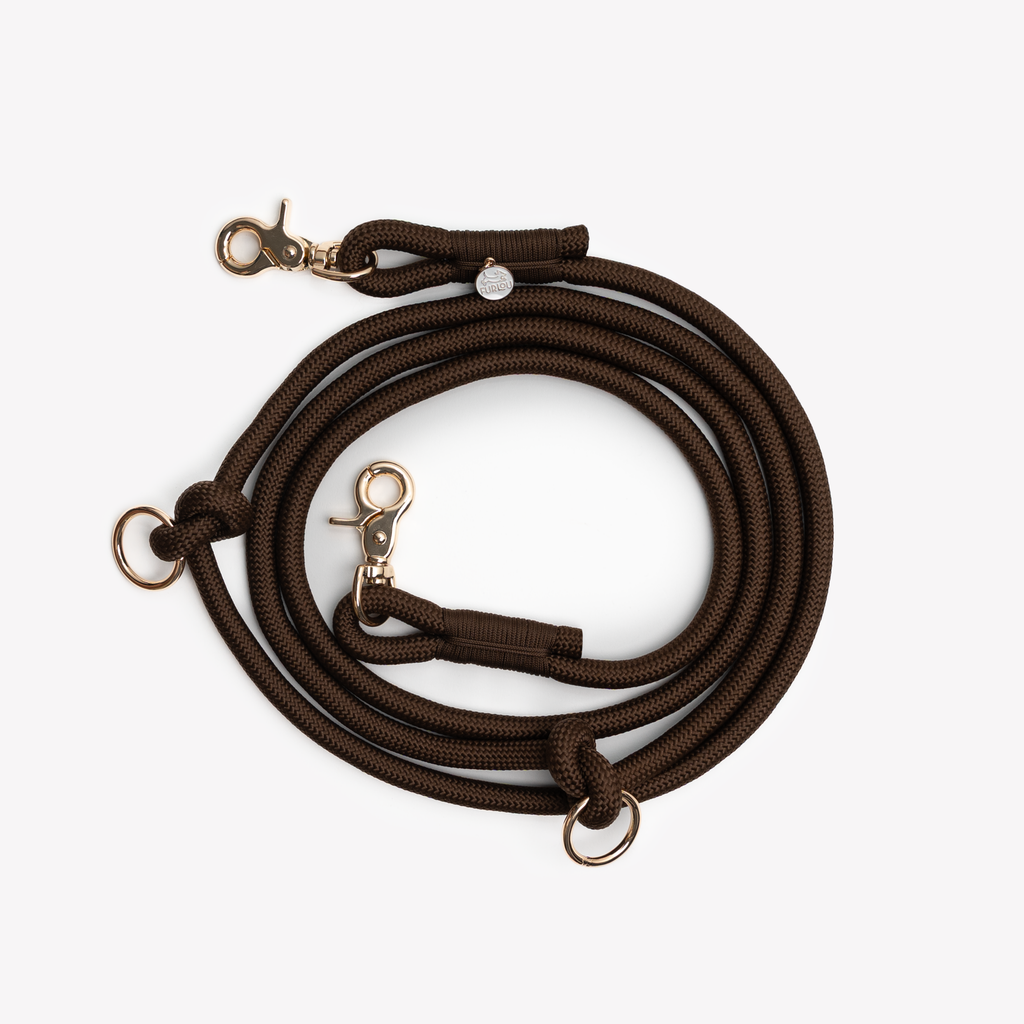 ' Marron ' - Laisse tressée mains libres